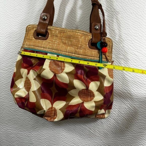 Vintage Fossil Coated Canvas Floral Theme Key Per Tote Bag Shoulder Bag‎ Purse - Picture 12 of 13
